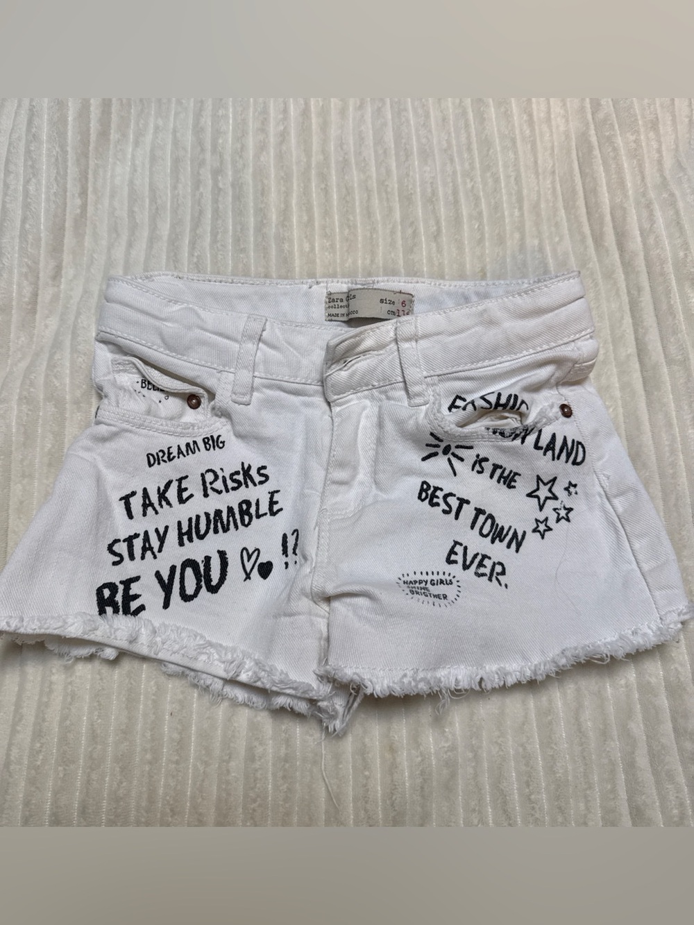 Zara White Graphic Denim Shorts - Girls